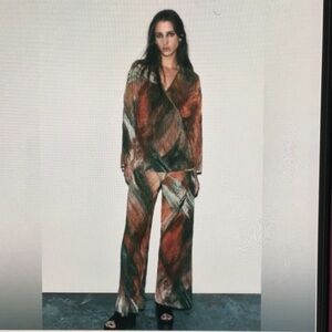 New Zara Multicolor Abstract 2 pieces Set Kimono and pants